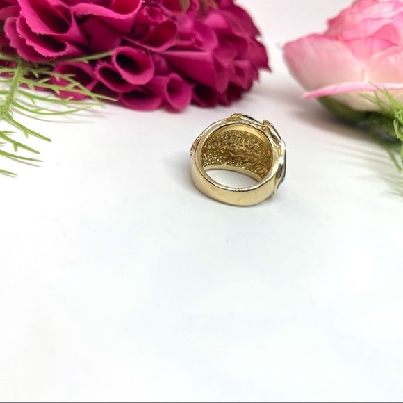 VINTAGE⚜️BLACK SWAN 18K Plated Feathered Enameled Cocktail Ring - Picture 5 of 7